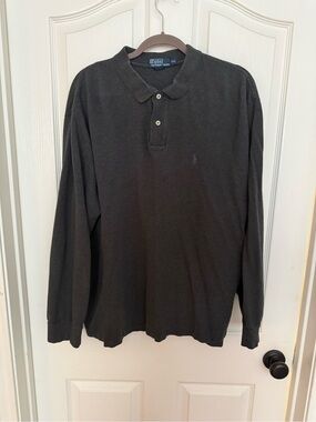 Ralph Lauren Men's Long-Sleeve Polo Shirt in Black with Purple Pony